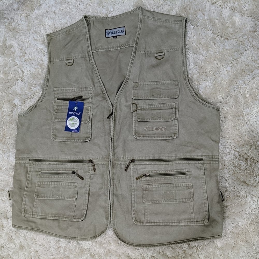 Vintage Fishing Utility Tactical Beige Vest with Multiple Pockets